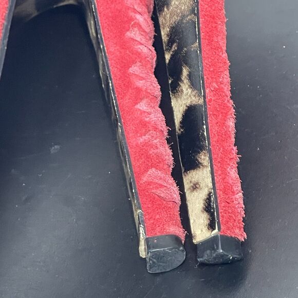 Betsey Johnson Brrea Red Suede Platform Stiletto Open Toe Pumps Women's Size 8 M - Picture 10 of 13